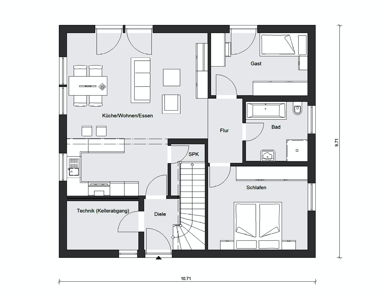 Fertighaus E 10-087.5 - Klassischer Bungalow von SchwörerHaus Schlüsselfertig ab 299400€, Bungalow Grundriss 1