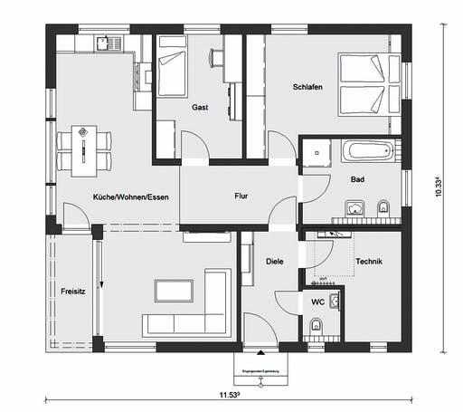 Fertighaus E 10-095.2 - Bungalow ebenerdig von SchwörerHaus Schlüsselfertig ab 308154€, Bungalow Grundriss 1
