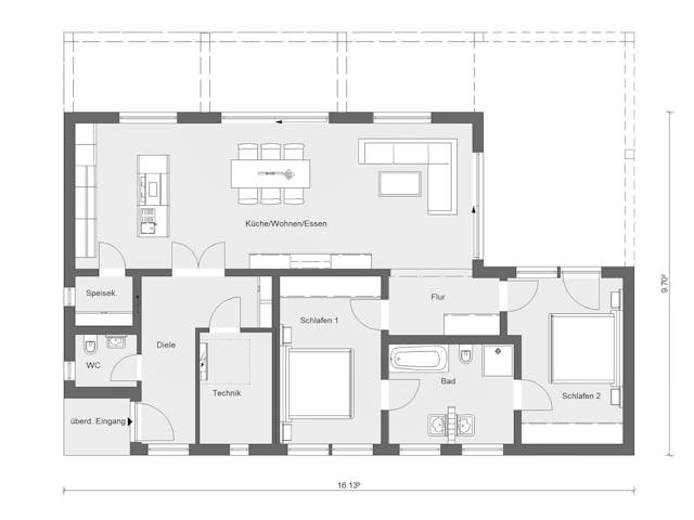Fertighaus E 10-112.1 - Moderner Bungalow von SchwörerHaus Schlüsselfertig ab 438788€, Bungalow Grundriss 1