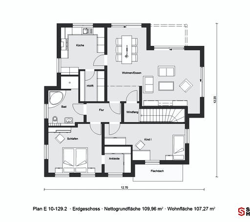 Fertighaus E 10-129.2 - Skandinavischer Bungalow von SchwörerHaus Schlüsselfertig ab 391314€, Bungalow Grundriss 1