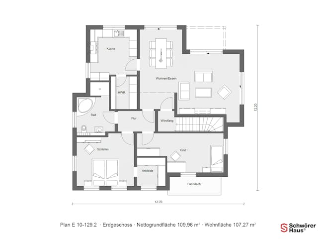 Fertighaus E 10-129.2 - Skandinavischer Bungalow von SchwörerHaus Schlüsselfertig ab 411379€, Bungalow Grundriss 1