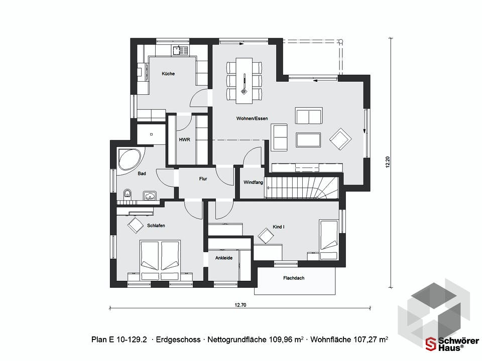 E 10-129.2 - Skandinavischer Bungalow von SchwörerHaus Grundriss