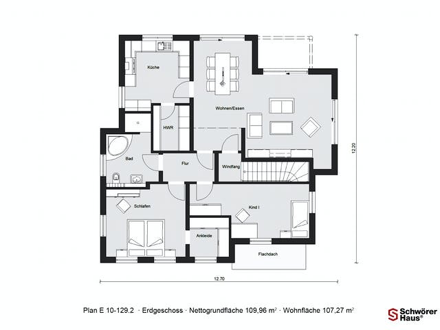 Fertighaus E 10-129.2 - Skandinavischer Bungalow von SchwörerHaus Schlüsselfertig ab 404900€, Bungalow Grundriss 1