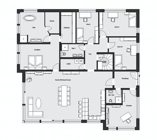 Fertighaus E 10-230.1 - Bungalow mit Dachterrasse von SchwörerHaus Schlüsselfertig ab 710441€, Cubushaus Grundriss 1