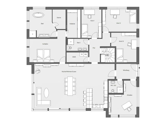 Fertighaus E 10-230.1 - Bungalow mit Dachterrasse von SchwörerHaus Schlüsselfertig ab 799670€, Cubushaus Grundriss 1