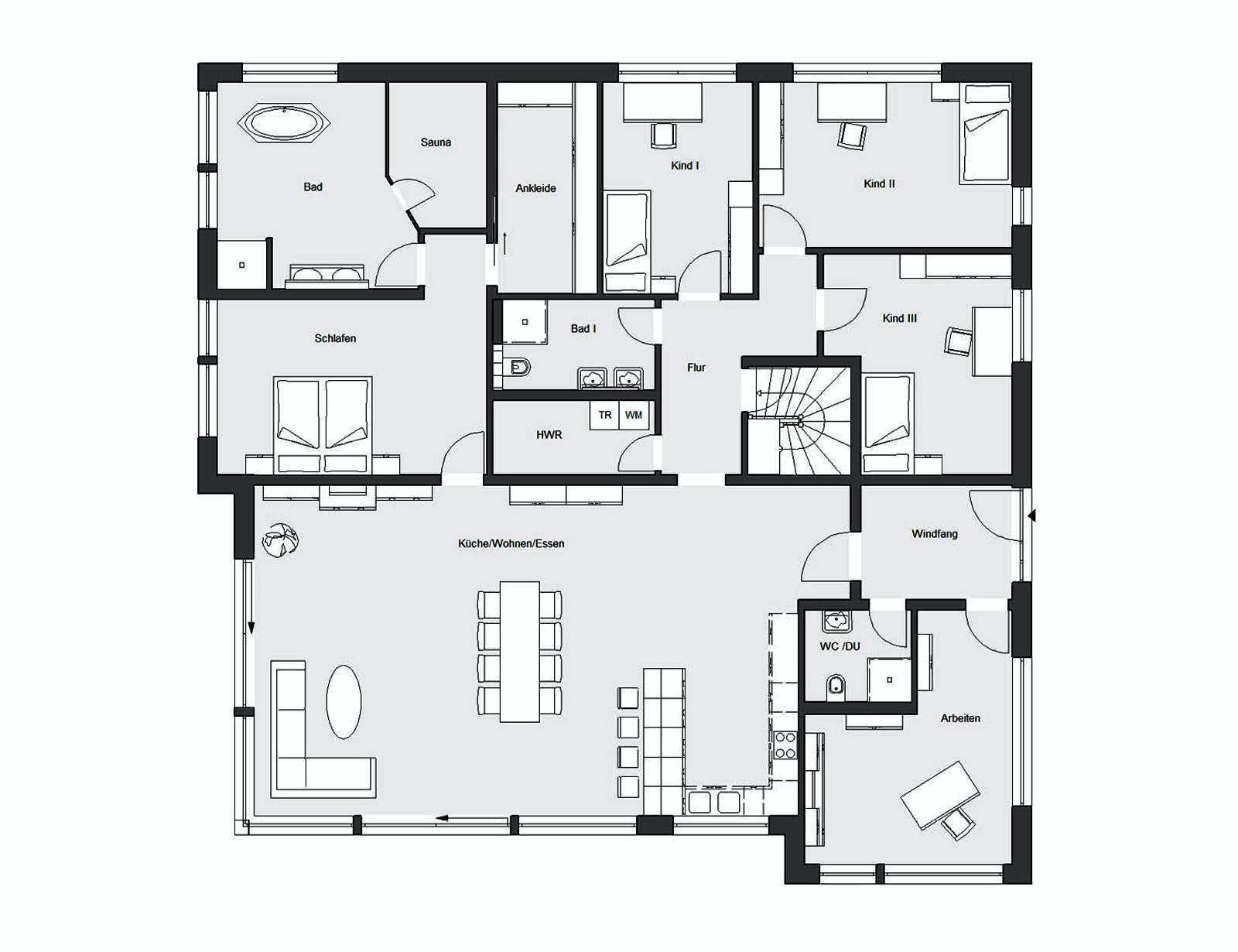 Fertighaus E 10-230.1 - Bungalow mit Dachterrasse von SchwörerHaus Schlüsselfertig ab 734650€, Cubushaus Grundriss 1