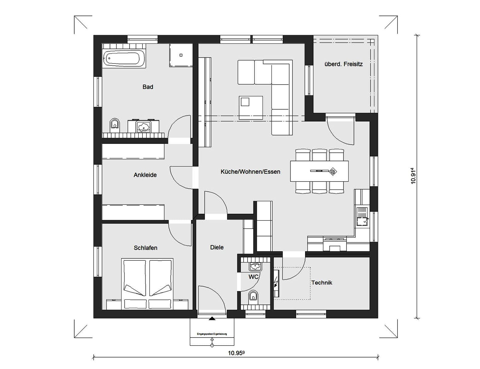 Fertighaus E 10-093.3 - Bungalow mit Pool von SchwörerHaus Schlüsselfertig ab 309500€, Bungalow Grundriss 1