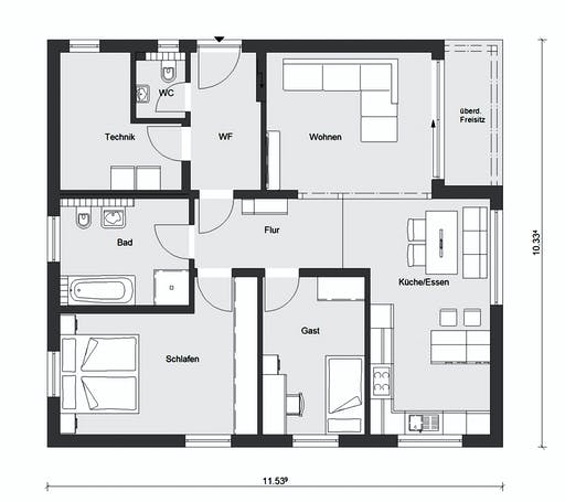 Fertighaus E 10-097.2 - Kompakter Bungalow von SchwörerHaus Schlüsselfertig ab 297297€, Bungalow Grundriss 1