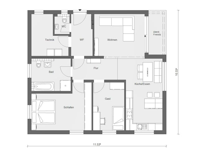 Fertighaus E 10-097.2 - Kompakter Bungalow von SchwörerHaus Schlüsselfertig ab 319355€, Bungalow Grundriss 1
