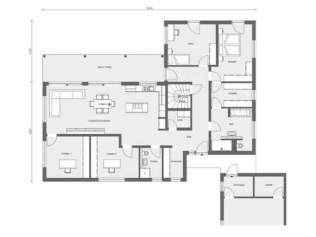 Fertighaus E 10-176.1 - Moderner Bungalow von SchwörerHaus Schlüsselfertig ab 649496€, Bungalow Grundriss 1