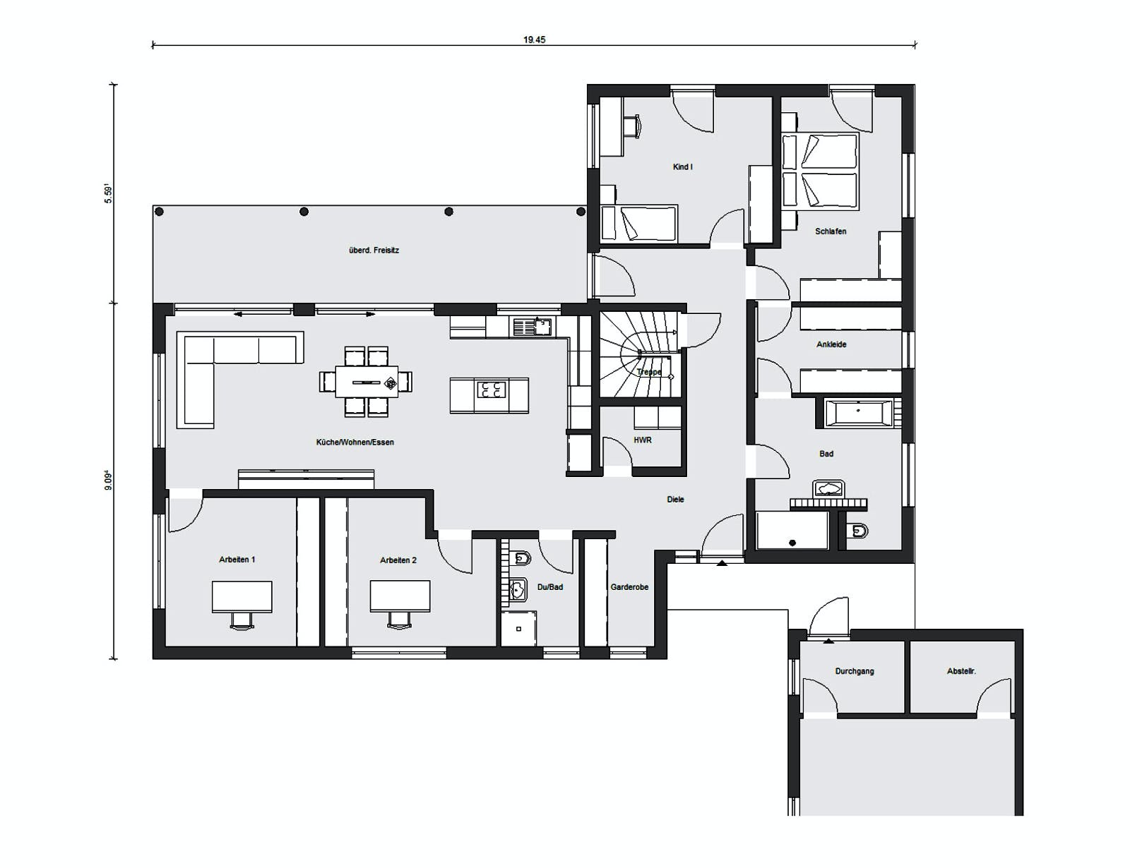 Fertighaus E 10-176.1 - Moderner Bungalow von SchwörerHaus Schlüsselfertig ab 621400€, Bungalow Grundriss 1