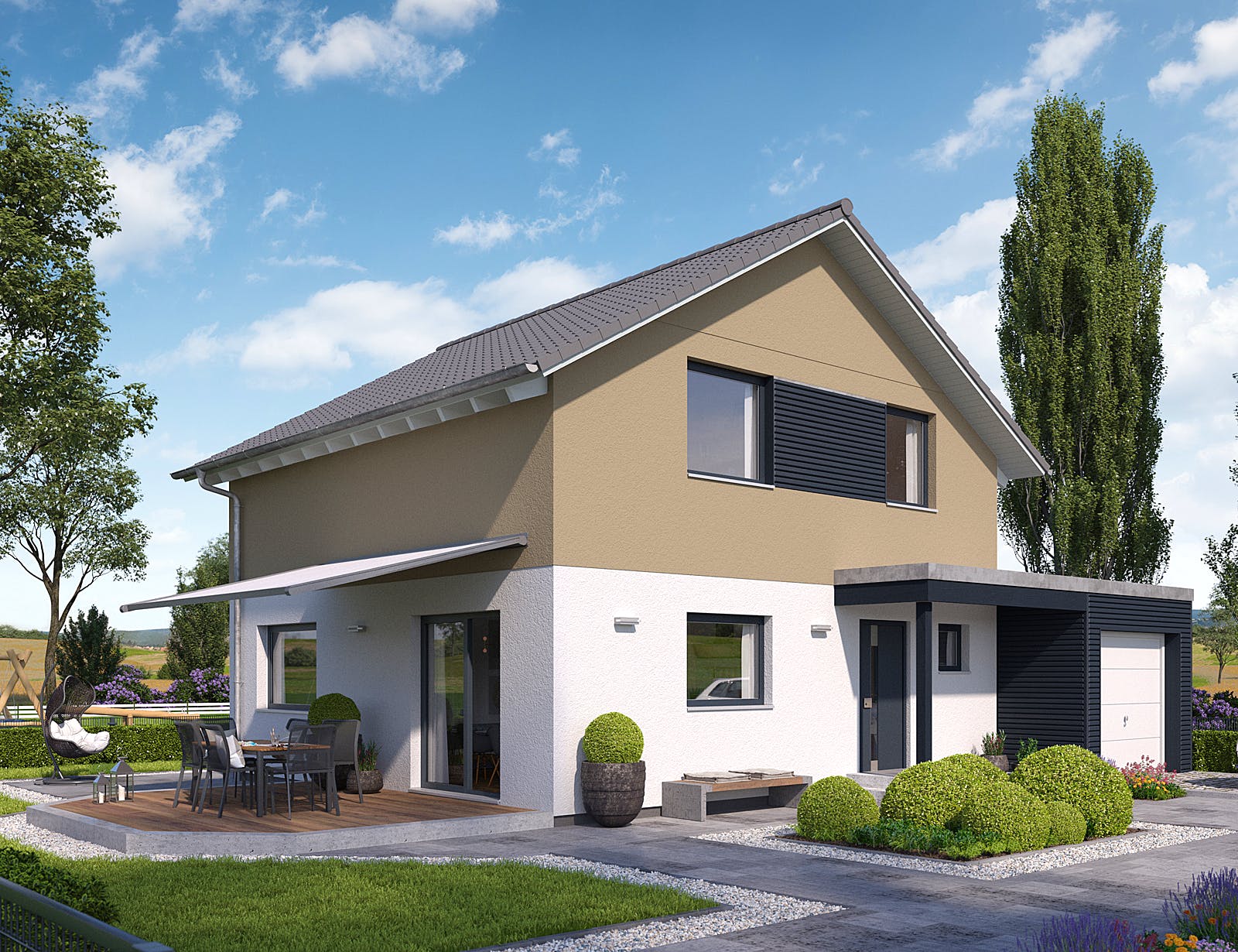 Fertighaus E 15-115.2 - Raumwunder von SchwörerHaus Schlüsselfertig ab 276600€, Satteldach-Klassiker Außenansicht 1