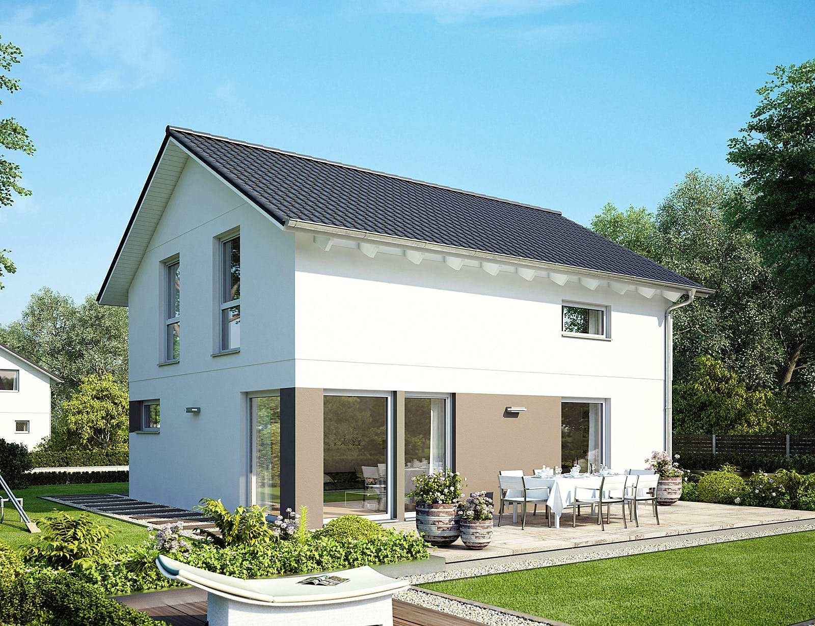 Fertighaus E 15-121.9 - Haus mit Satteldach von SchwörerHaus Schlüsselfertig ab 287000€, Satteldach-Klassiker Außenansicht 1