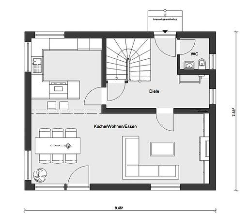 Fertighaus E 15-121.9 - Haus mit Satteldach von SchwörerHaus Schlüsselfertig ab 278586€, Satteldach-Klassiker Grundriss 1