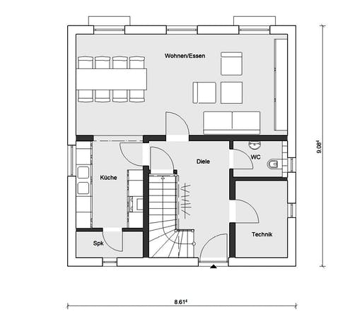 Fertighaus E 15-124.3 - Großzügiges Wohnen von SchwörerHaus Schlüsselfertig ab 298799€, Satteldach-Klassiker Grundriss 1