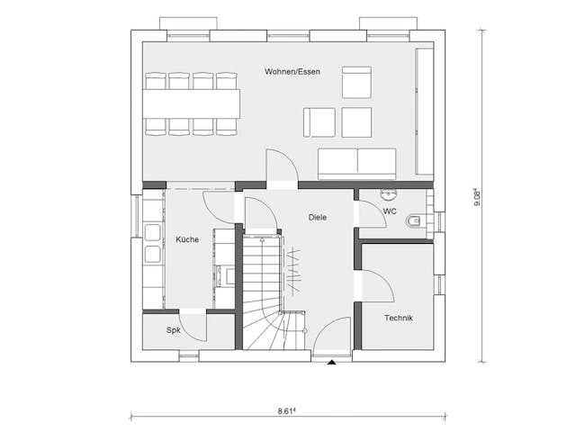 Fertighaus E 15-124.3 - Großzügiges Wohnen von SchwörerHaus Schlüsselfertig ab 321425€, Satteldach-Klassiker Grundriss 1