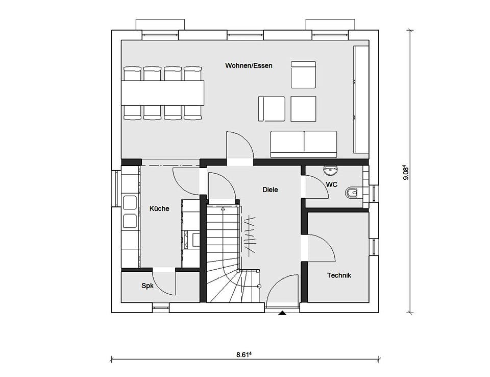 Fertighaus E 15-124.3 - Großzügiges Wohnen von SchwörerHaus Schlüsselfertig ab 307800€, Satteldach-Klassiker Grundriss 1