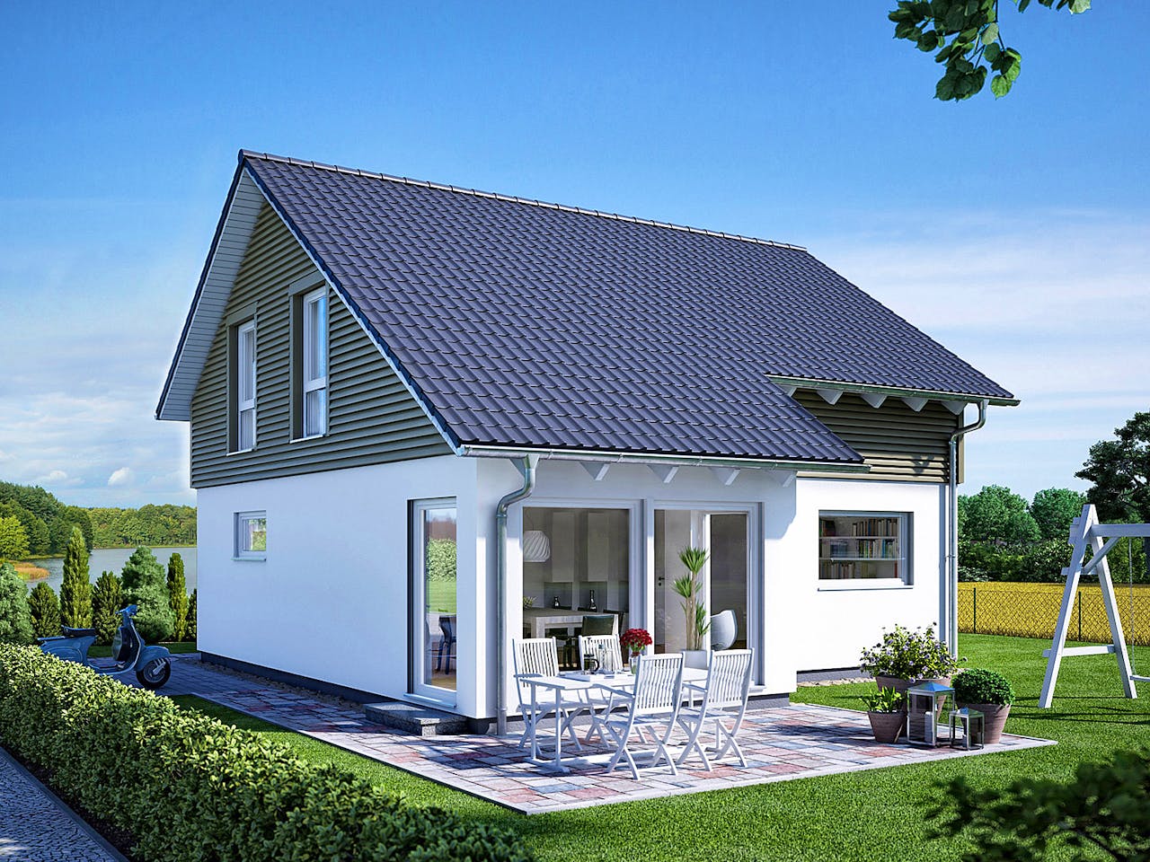 Fertighaus E 15-127.12 - Erker am Haus von SchwörerHaus Schlüsselfertig ab 327711€, Satteldach-Klassiker Außenansicht 1