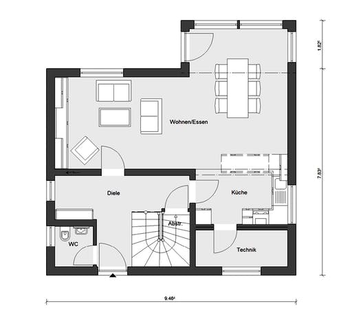 Fertighaus E 15-127.12 - Erker am Haus von SchwörerHaus Schlüsselfertig ab 317741€, Satteldach-Klassiker Grundriss 1