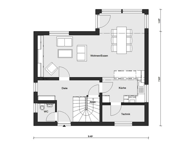 Fertighaus E 15-127.12 - Erker am Haus von SchwörerHaus Schlüsselfertig ab 327711€, Satteldach-Klassiker Grundriss 1