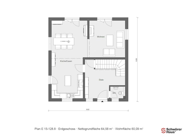 Fertighaus E 15-128.8 - Modernes Landhaus von SchwörerHaus Schlüsselfertig ab 338888€, Satteldach-Klassiker Grundriss 1 Fertighaus E 15-128.8 - Modernes Landhaus von SchwörerHaus Schlüsselfertig ab 338888€, Satteldach-Klassiker Grundriss 1