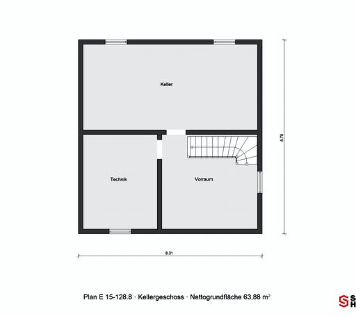 Fertighaus E 15-128.8 - Modernes Landhaus von SchwörerHaus Schlüsselfertig ab 307346€, Satteldach-Klassiker Grundriss 3