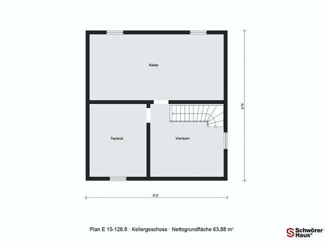 Fertighaus E 15-128.8 - Modernes Landhaus von SchwörerHaus Schlüsselfertig ab 315700€, Satteldach-Klassiker Grundriss 3