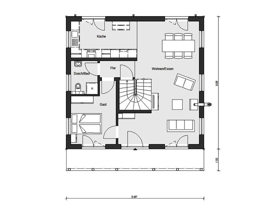 Fertighaus E 15-142.5 - Country-Haus von SchwörerHaus Schlüsselfertig ab 423150€, Satteldach-Klassiker Grundriss 1