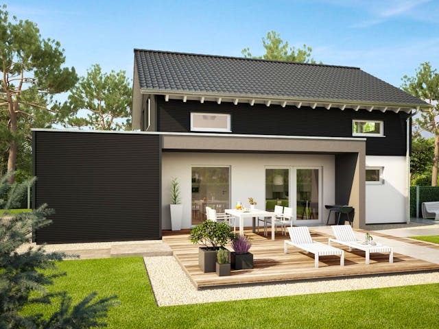 Fertighaus E 15-143.29 - Haus mit Vordach von SchwörerHaus Schlüsselfertig ab 384353€, Satteldach-Klassiker Außenansicht 2