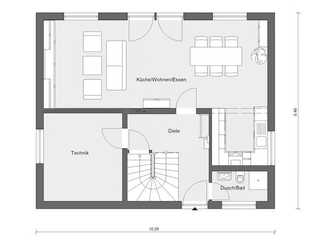 Fertighaus E 15-143.29 - Haus mit Vordach von SchwörerHaus Schlüsselfertig ab 392078€, Satteldach-Klassiker Grundriss 1