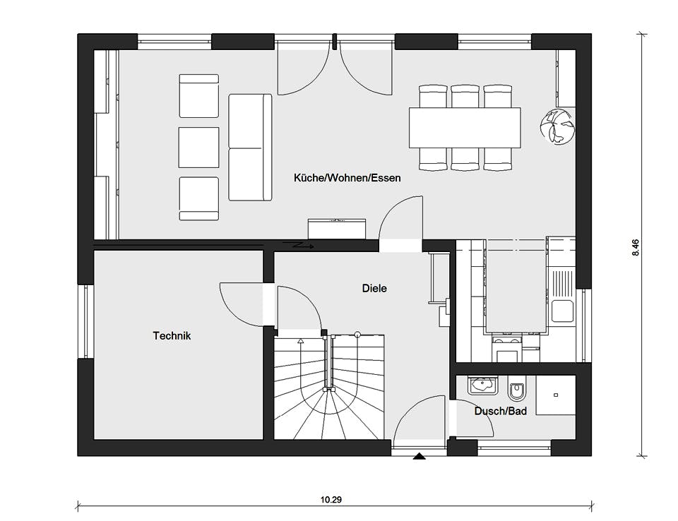 Fertighaus E 15-143.29 - Haus mit Vordach von SchwörerHaus Schlüsselfertig ab 343000€, Satteldach-Klassiker Grundriss 1