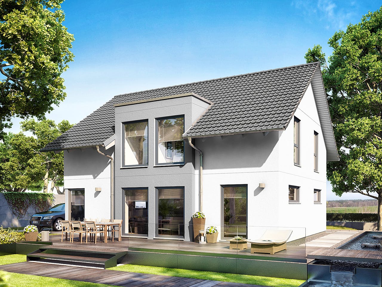 Fertighaus E 15-143.32 - Haus mit Flachdachgaube von SchwörerHaus Schlüsselfertig ab 350322€, Außenansicht 1