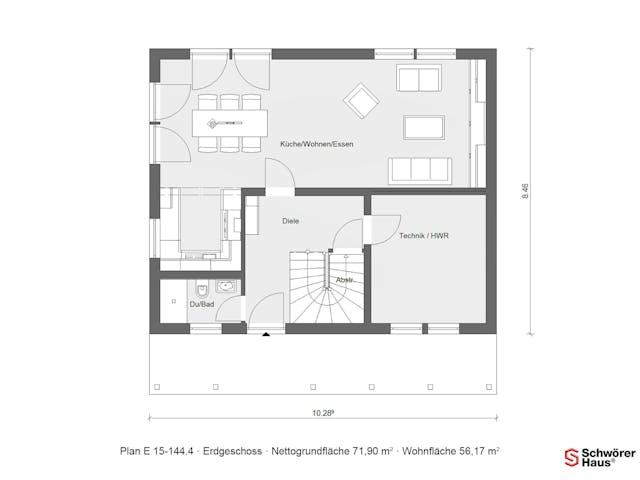 Fertighaus E 15-144.4 - Schwedenhaus von SchwörerHaus Schlüsselfertig ab 375244€, Satteldach-Klassiker Grundriss 1