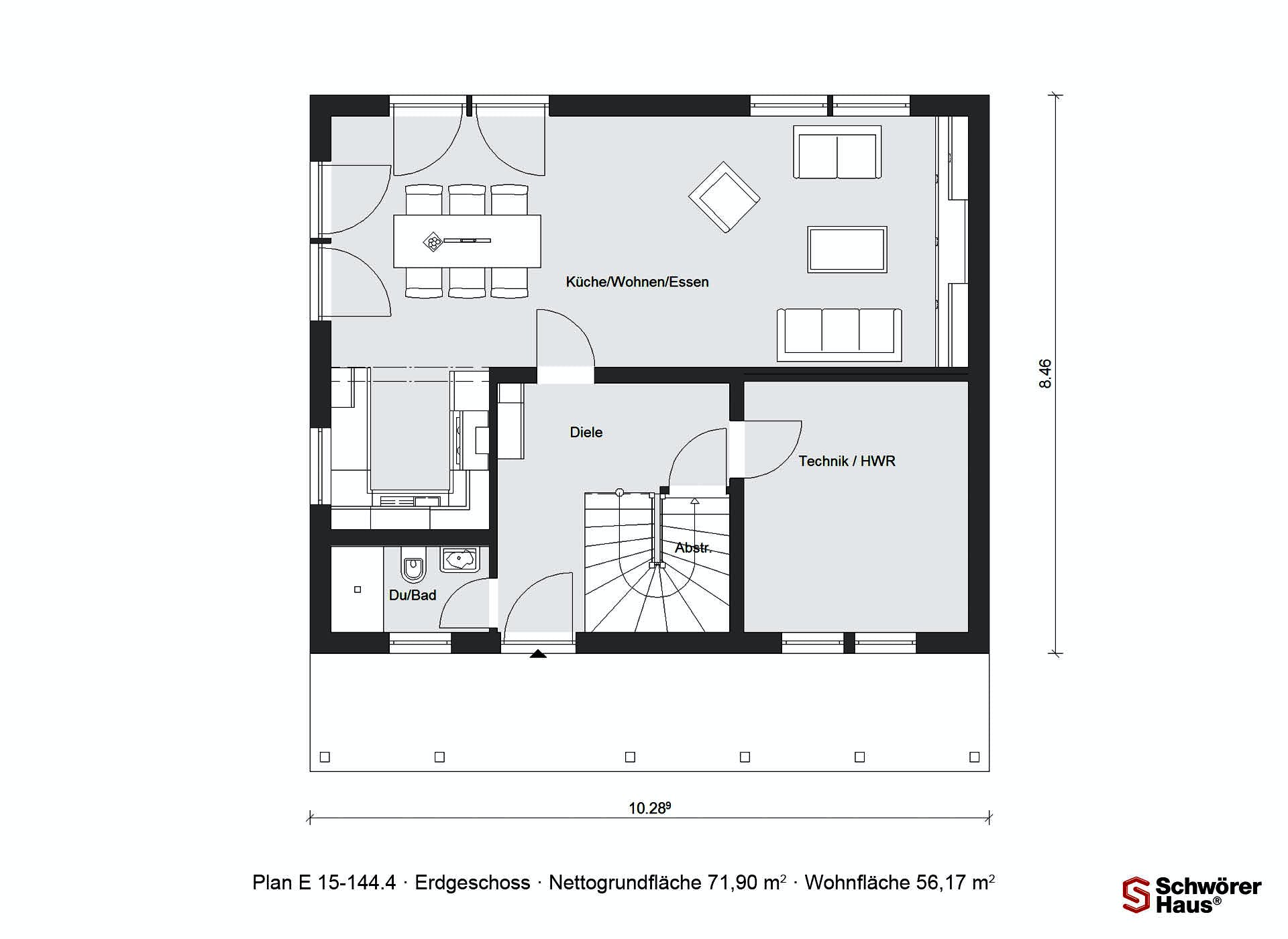 Fertighaus E 15-144.4 - Schwedenhaus von SchwörerHaus Schlüsselfertig ab 358500€, Satteldach-Klassiker Grundriss 1