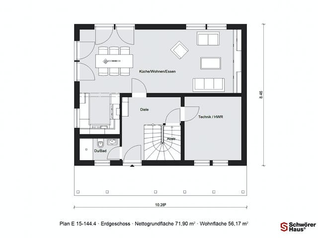 Fertighaus E 15-144.4 - Schwedenhaus von SchwörerHaus Schlüsselfertig ab 358500€, Satteldach-Klassiker Grundriss 1