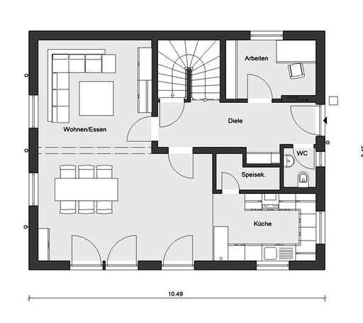 Fertighaus E 15-147.3 - Einfamilienhaus mit Terrasse von SchwörerHaus Schlüsselfertig ab 342804€, Grundriss 1