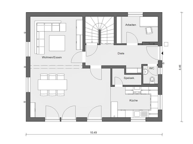 Fertighaus E 15-147.3 - Einfamilienhaus mit Terrasse von SchwörerHaus Schlüsselfertig ab 365574€, Grundriss 1