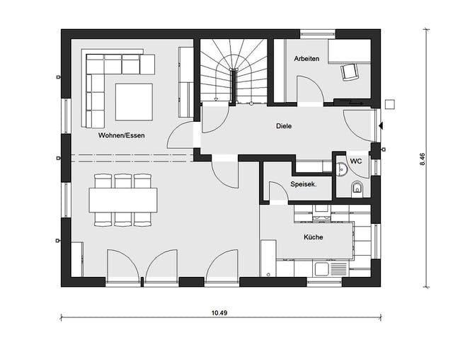 Fertighaus E 15-147.3 - Einfamilienhaus mit Terrasse von SchwörerHaus Schlüsselfertig ab 350350€, Grundriss 1