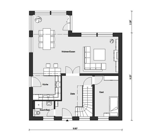 Fertighaus E 15-153.1 - Sonneninselhaus von SchwörerHaus Schlüsselfertig ab 405752€, Satteldach-Klassiker Grundriss 1