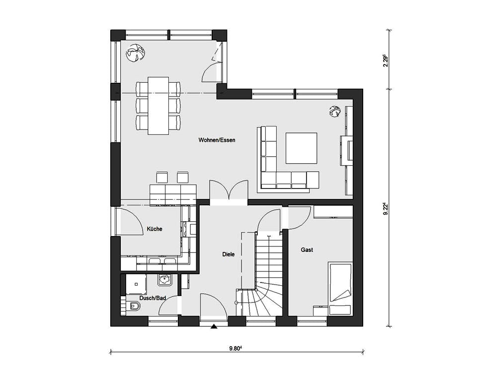 Fertighaus E 15-153.1 - Sonneninselhaus von SchwörerHaus Schlüsselfertig ab 419700€, Satteldach-Klassiker Grundriss 1