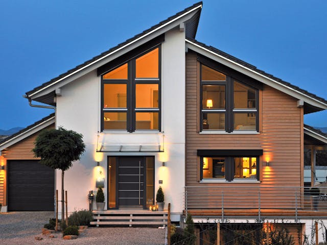 Fertighaus E 15-154.1 - Fertighaus mit Holz von SchwörerHaus Schlüsselfertig ab 455107€, Pultdachhaus Außenansicht 1 Fertighaus E 15-154.1 - Fertighaus mit Holz von SchwörerHaus Schlüsselfertig ab 455107€, Pultdachhaus Außenansicht 1
