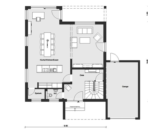 Fertighaus E 15-158.3 - Modernes Satteldachhaus von SchwörerHaus Schlüsselfertig ab 407946€, Satteldach-Klassiker Grundriss 1
