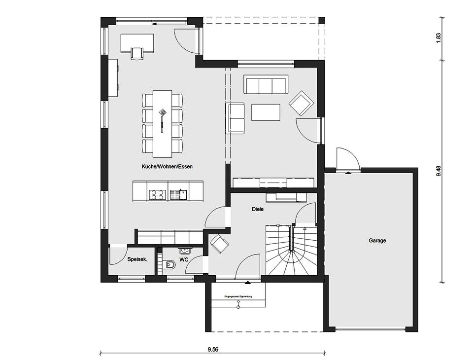 Fertighaus E 15-158.3 - Modernes Satteldachhaus von SchwörerHaus Schlüsselfertig ab 413600€, Satteldach-Klassiker Grundriss 1