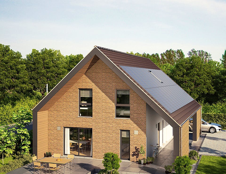 Fertighaus E 15-170.1 - Musterhaus Helmstorf von SchwörerHaus Schlüsselfertig ab 640800€, Satteldach-Klassiker Außenansicht 1