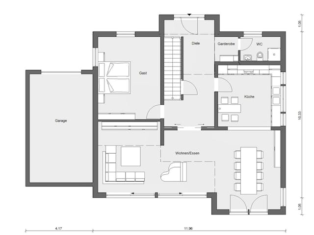 Fertighaus E 15-197.2 - Fertighaus mit Klinkerfassade von SchwörerHaus Schlüsselfertig ab 579460€, Grundriss 1