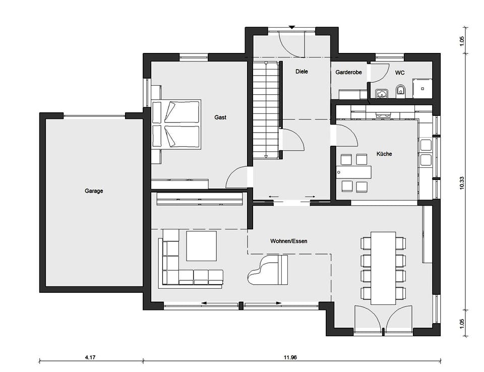 Fertighaus E 15-197.2 - Fertighaus mit Klinkerfassade von SchwörerHaus Schlüsselfertig ab 559600€, Grundriss 1