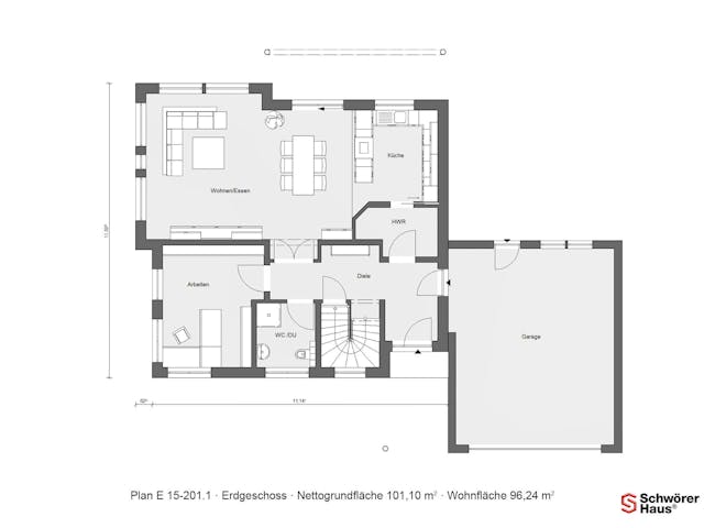 Fertighaus E 15-201.1 - Plusenergiehaus von SchwörerHaus Schlüsselfertig ab 578087€, Satteldach-Klassiker Grundriss 1
