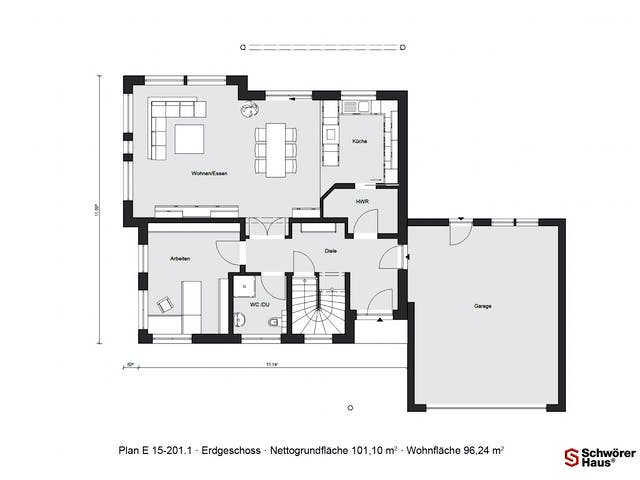 Fertighaus E 15-201.1 - Plusenergiehaus von SchwörerHaus Schlüsselfertig ab 576850€, Satteldach-Klassiker Grundriss 1