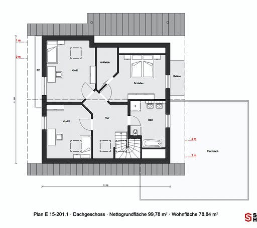 Fertighaus E 15-201.1 - Plusenergiehaus von SchwörerHaus Schlüsselfertig ab 578540€, Satteldach-Klassiker Grundriss 2