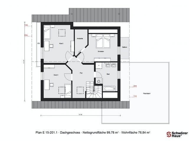 Fertighaus E 15-201.1 - Plusenergiehaus von SchwörerHaus Schlüsselfertig ab 576850€, Satteldach-Klassiker Grundriss 2